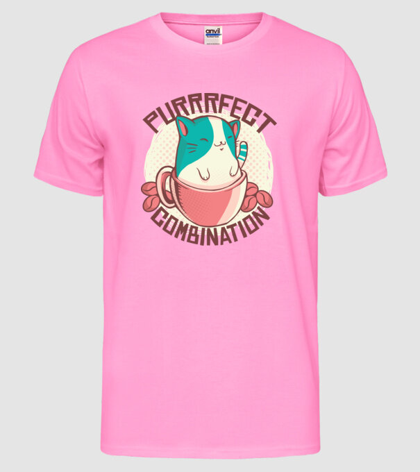 Purrrfect Combination Cafea cu pisică model roz neon pe tricou