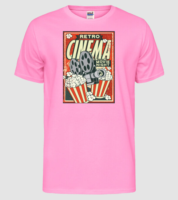 Afiș cinema retro model roz neon pe tricou