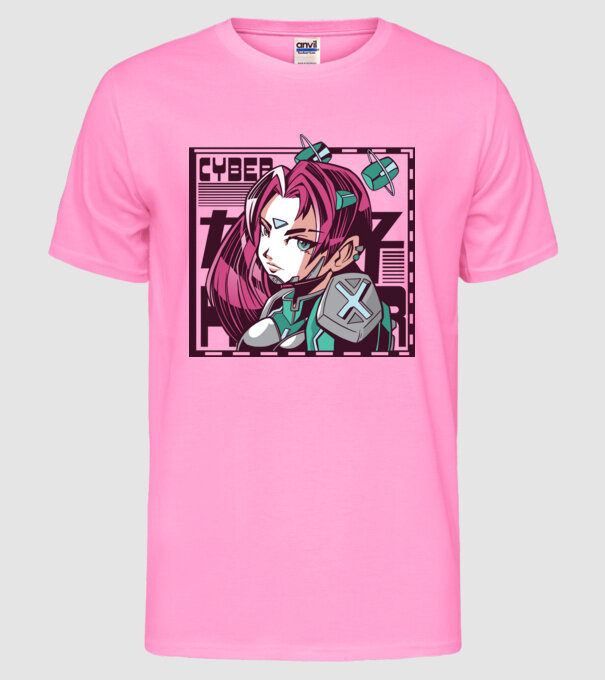 Anime fată Sci-fi model roz neon pe tricou