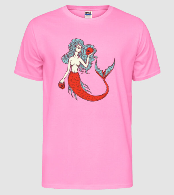 Sirenă cu craniu model roz neon pe tricou