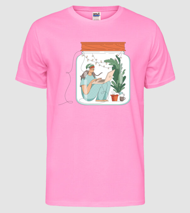 Fată Social Distancing model roz neon pe tricou