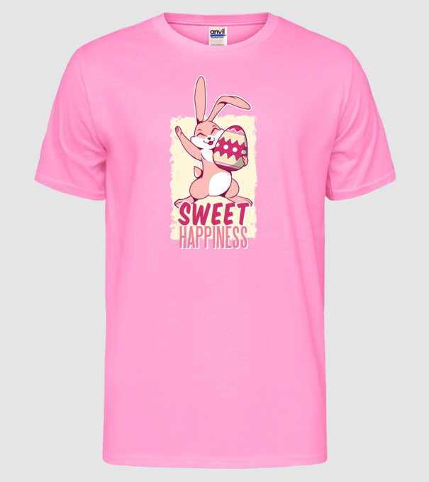 Sweet Happiness pentru Paște tricou cu iepuraș model roz neon pe tricou