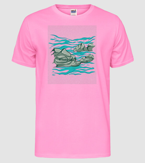 Oceanul cu Stânci model roz neon pe tricou