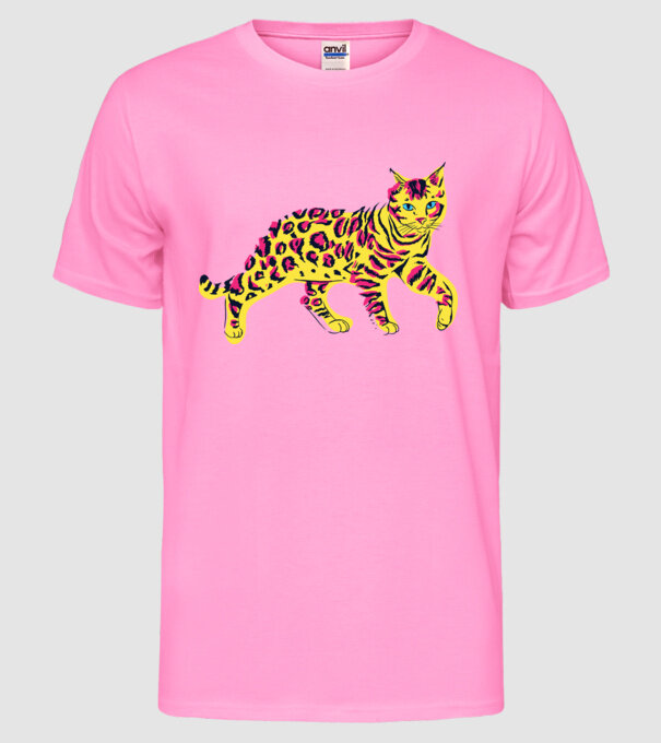 Pisică Abstract colorat model roz neon pe tricou