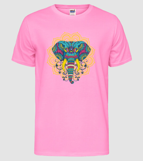 Elefant Mandala Colorat model roz neon pe tricou