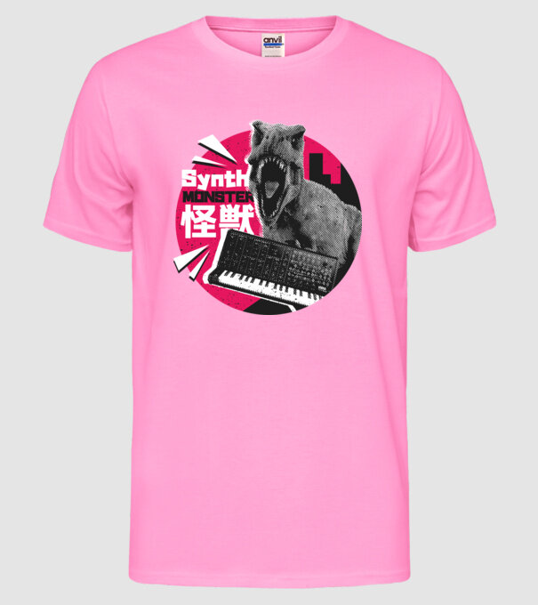 Dinozaur sintetizator model roz neon pe tricou