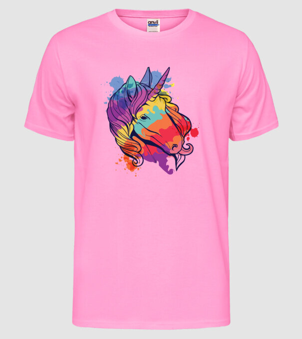 Curcubeu colorat Unicorn tricou model roz neon pe tricou