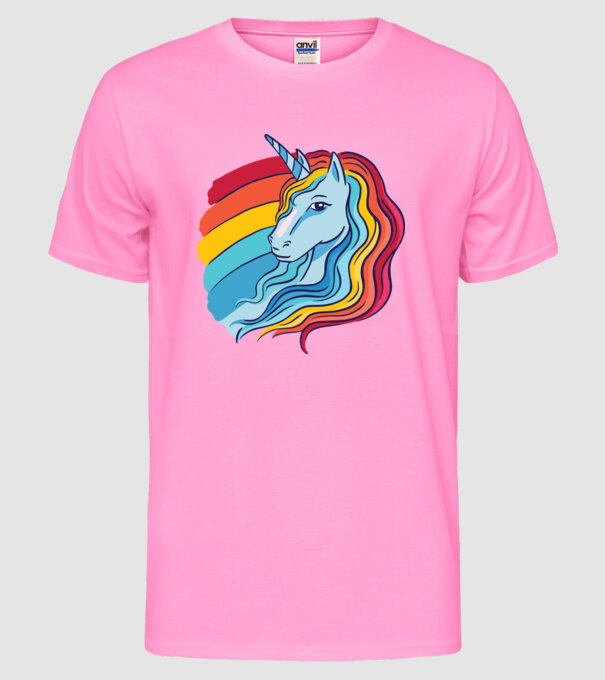 Unicorn cu Curcubeu model roz neon pe tricou