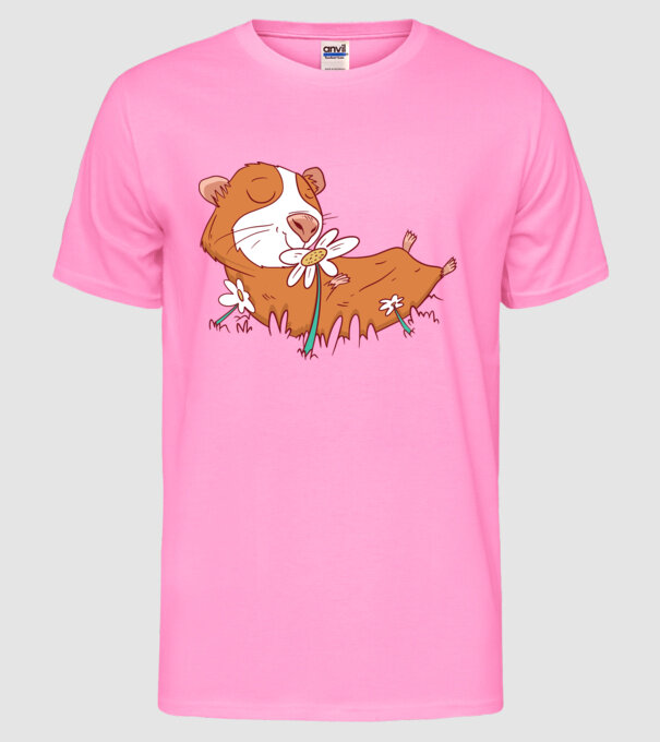 Porcușor de Guineea pe câmp model roz neon pe tricou