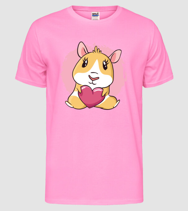 Porcușor de Guineea cu inimă model roz neon pe tricou