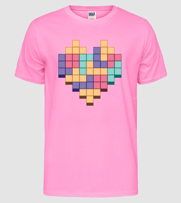 Inimă Tetris model roz neon pe tricou