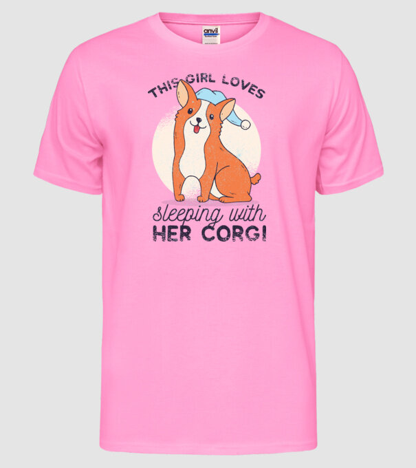 This Girl Loves sleeping with her Corgi model roz neon pe tricou