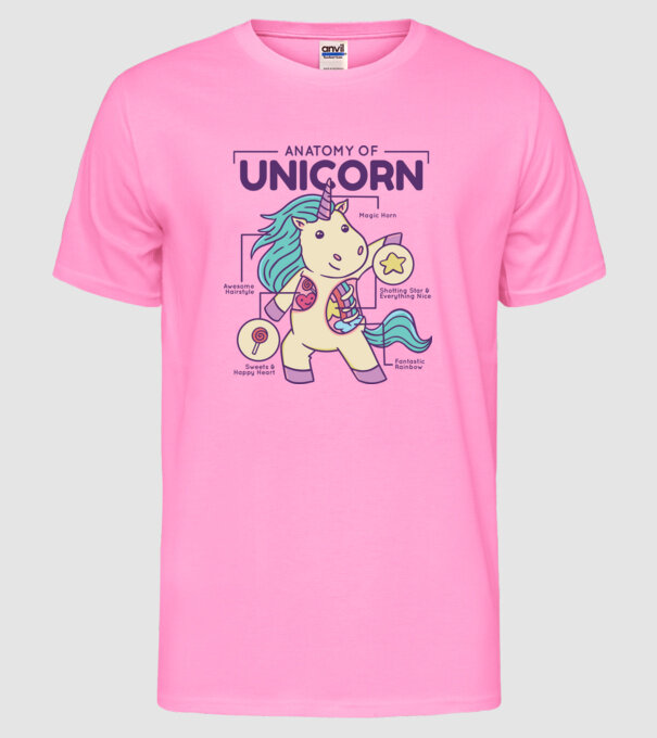 Unicorn Anatomie model roz neon pe tricou
