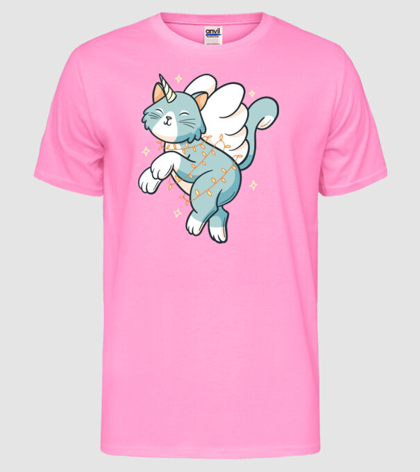 Pisică Unicorn model roz neon pe tricou