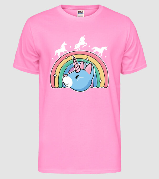 Pisică Unicorn model roz neon pe tricou
