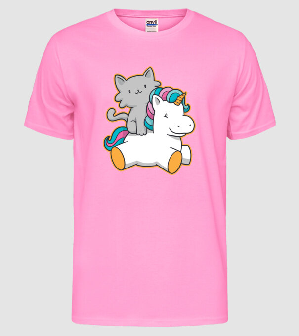 Unicorn Cu pisică model roz neon pe tricou