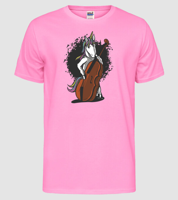 Unicorn cu violoncel model roz neon pe tricou