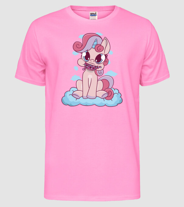 Unicorn cu bomboane model roz neon pe tricou