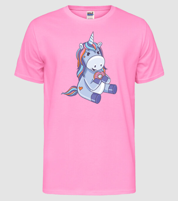 Unicorn cu gogoașă model roz neon pe tricou