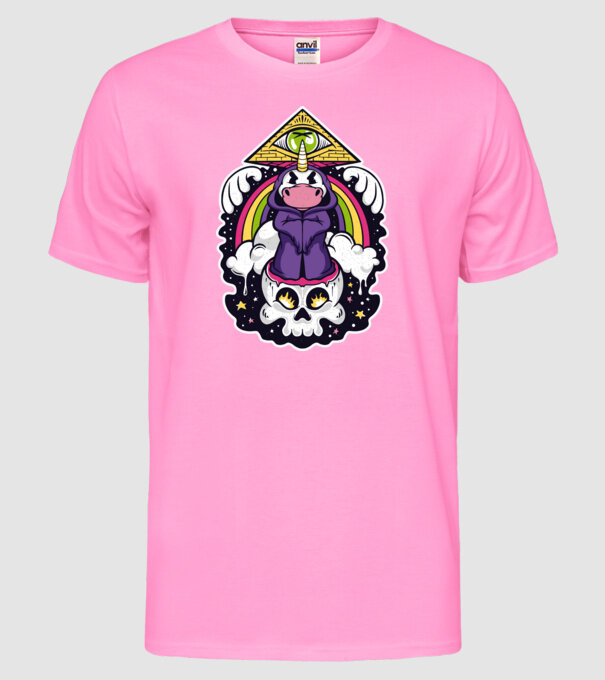 Unicorn Illuminati model roz neon pe tricou