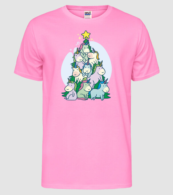 Unicorn pom de Crăciun model roz neon pe tricou