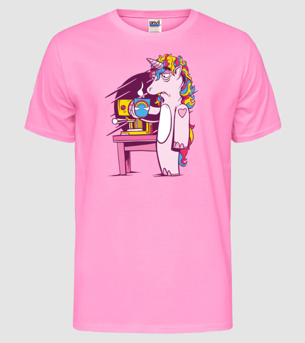 Unicorn Cafea model roz neon pe tricou