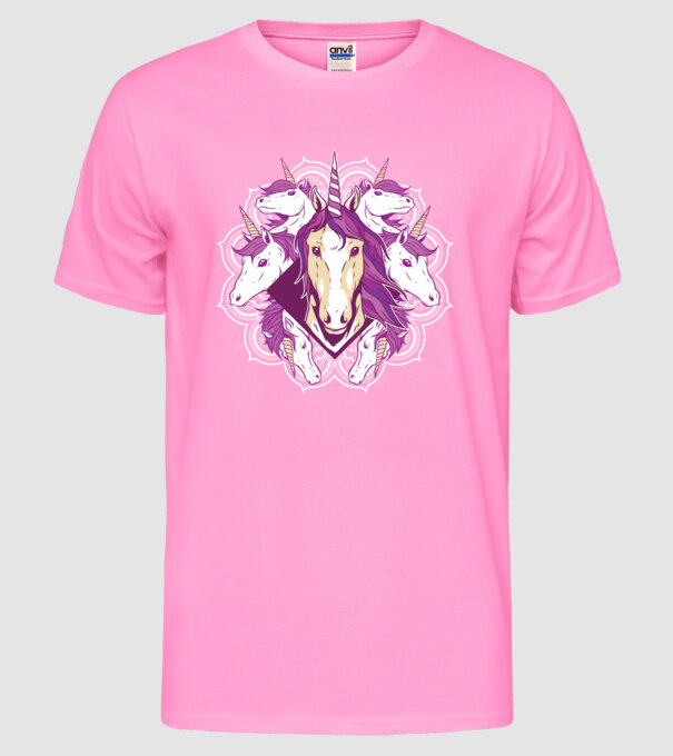 Unicorn Mandala model roz neon pe tricou