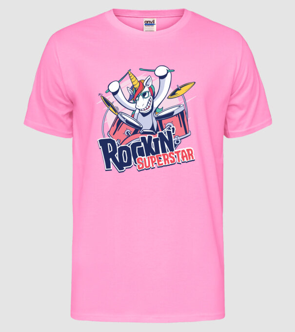 Unicorn Star rock model roz neon pe tricou