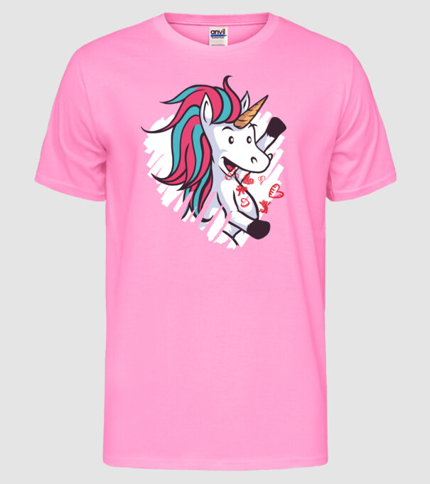 'Dragoste Unicorn pentru Valentine''s Day' model roz neon pe tricou