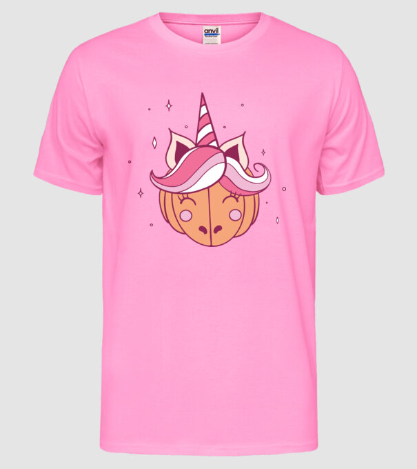 Unicorn Dovleac model roz neon pe tricou