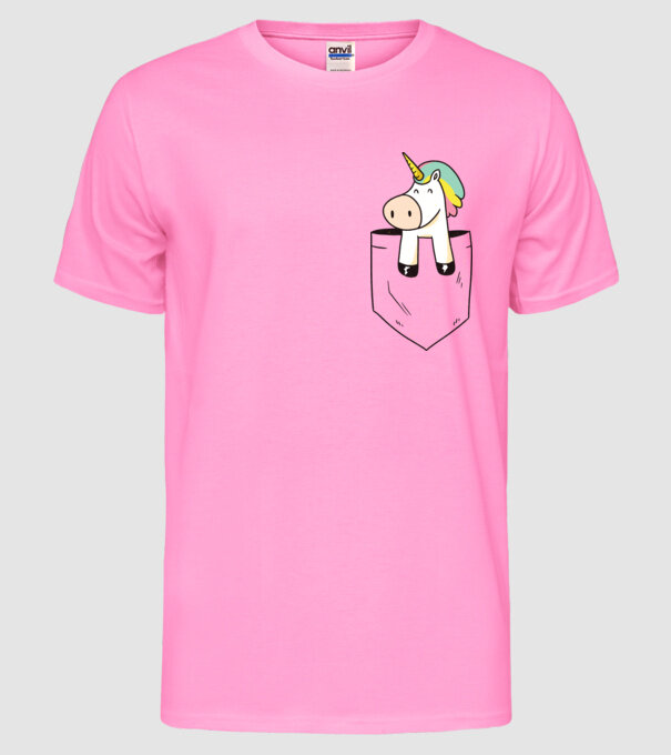 Unicorn Buzunar model roz neon pe tricou