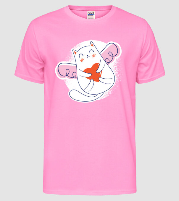 Pisică Valentin model roz neon pe tricou