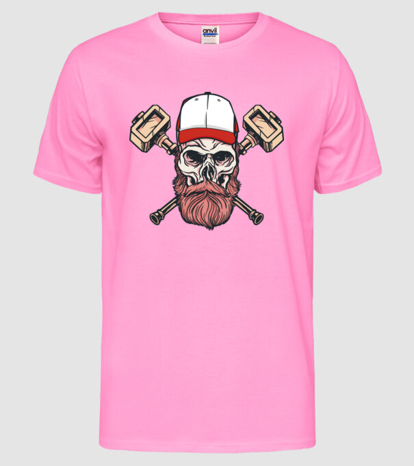 Craniu Viking model roz neon pe tricou