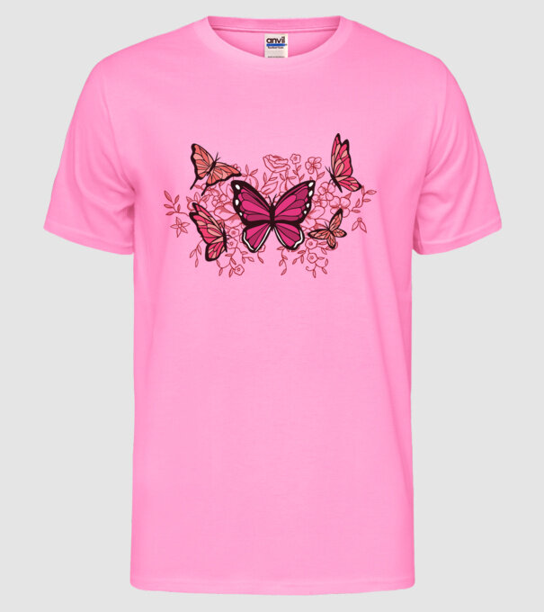 Fluturi cu flori model roz neon pe tricou