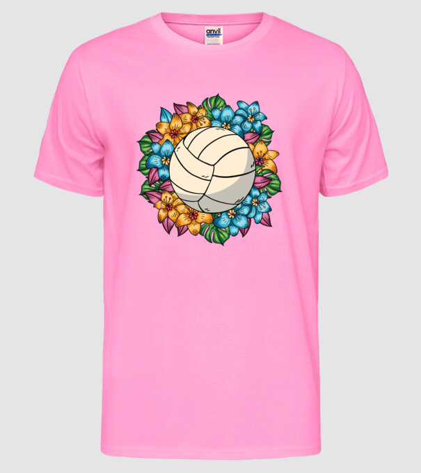 Minge de volei cu flori model roz neon pe tricou