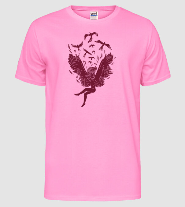 Îngerul care cade model roz neon pe tricou