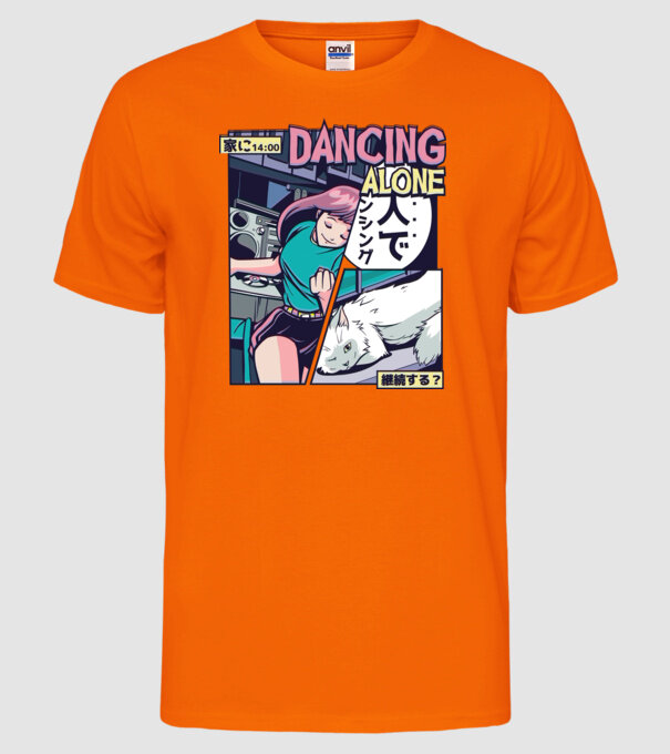 Anime Vaporwave Dancing Alone model portocaliu neon pe tricou