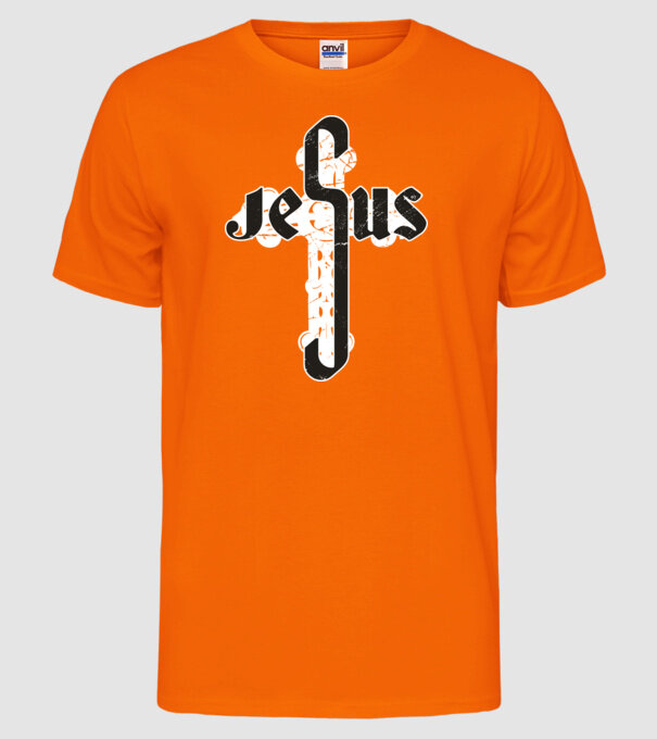 Iisus Cruce model portocaliu neon pe tricou