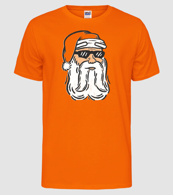 Cap Moș Crăciun model portocaliu neon pe tricou
