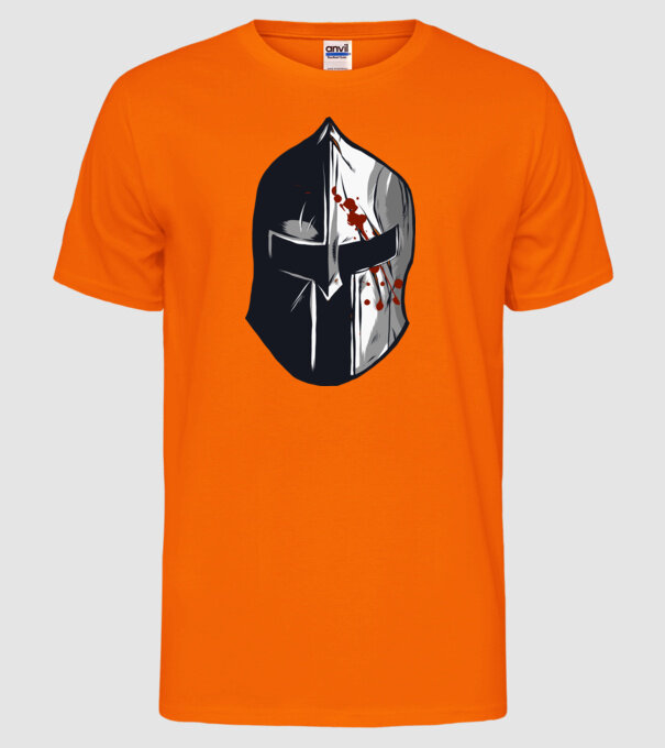 Cască războinic Sparta model portocaliu neon pe tricou