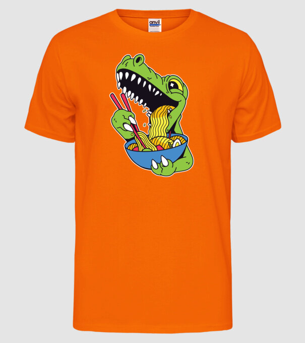 T-rex Ramen model portocaliu neon pe tricou