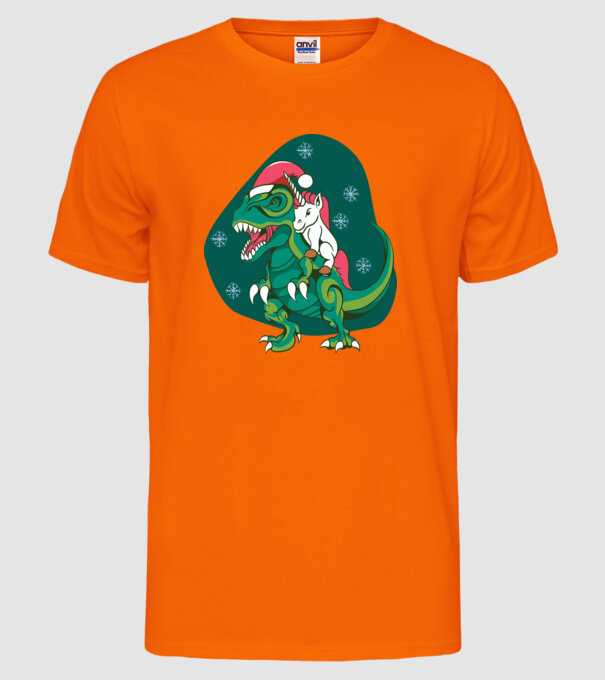 T-rex unicorn Crăciun model portocaliu neon pe tricou