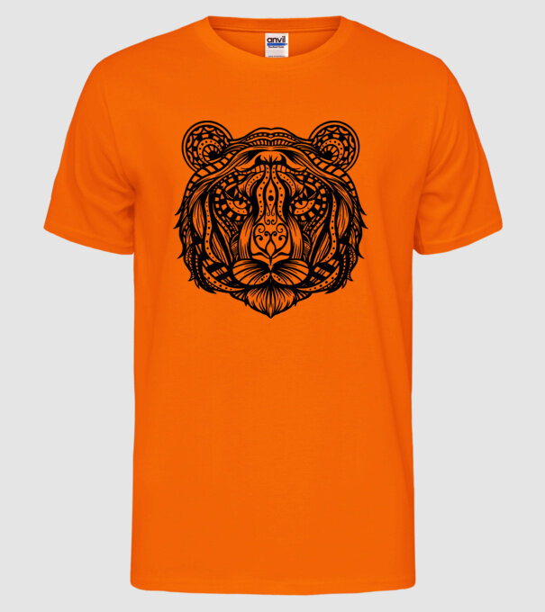 Tigru Mandala model portocaliu neon pe tricou