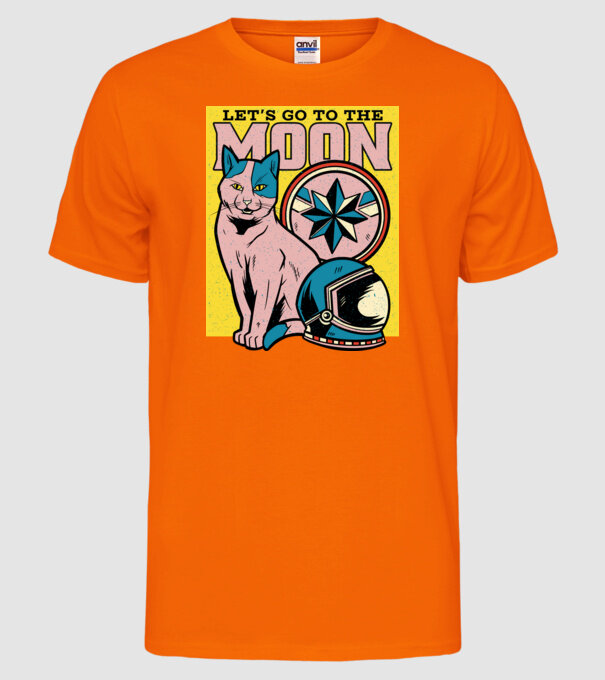 To the moon Pisică model portocaliu neon pe tricou