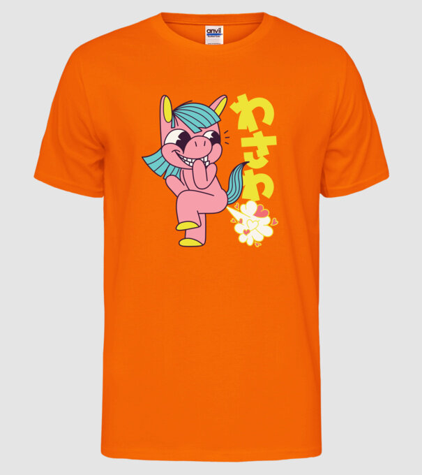 Bășică Unicorn model portocaliu neon pe tricou