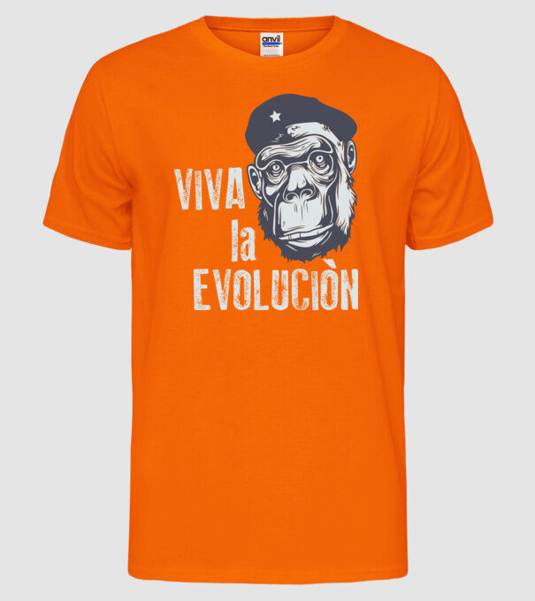 Viva La Evolucion model portocaliu neon pe tricou