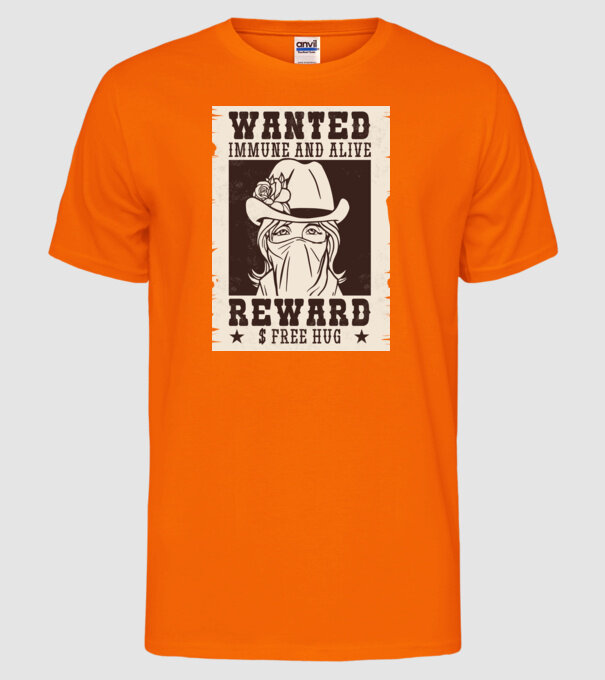 Afiș Wanted - Îmbrățișări gratuite model portocaliu neon pe tricou