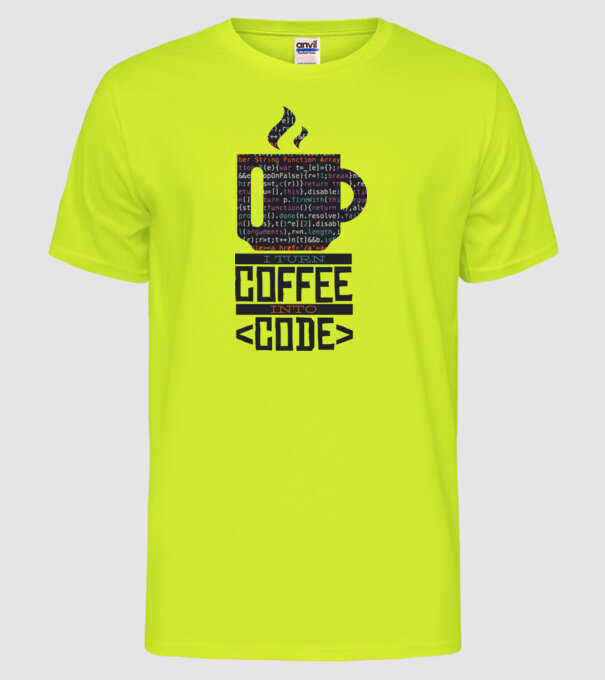 Transform cafeaua în cod - tricou programator model galben neon pe tricou