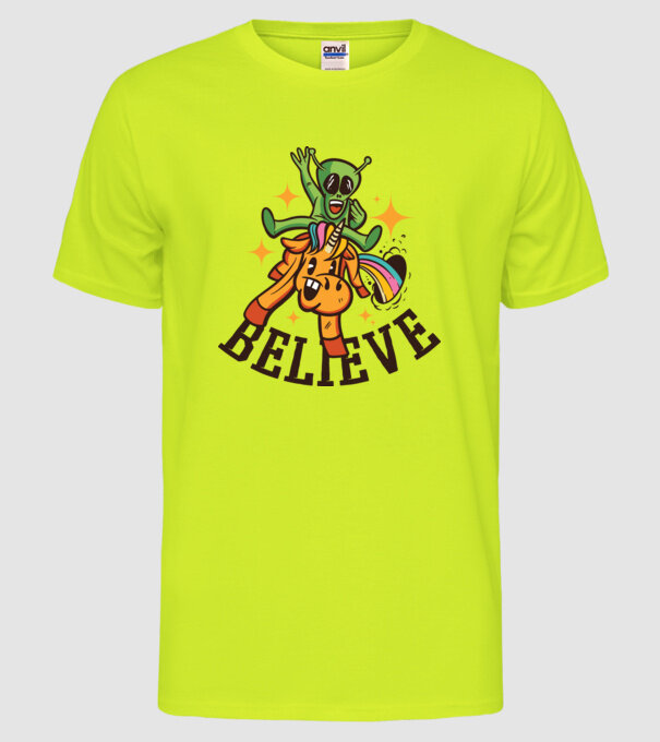 Unicorn Alien model galben neon pe tricou