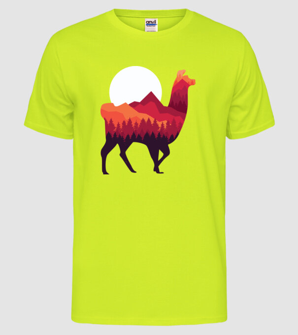 Pădure Alpaca model galben neon pe tricou